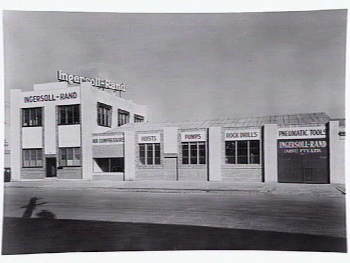 Exterior, commercial premises of Ingersoll-Rand, air compressors, 34 Moray Street, South Melbourne (1949–55)