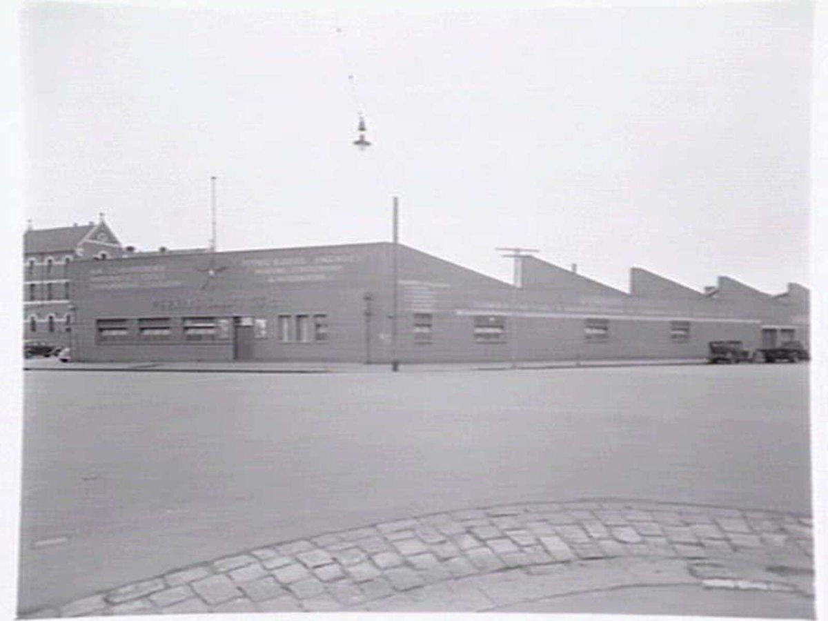 Exterior, Perkins Pty. Ltd., manufacturers of air compressors, engines, Capel Street, North Melbourne (c. 1952)