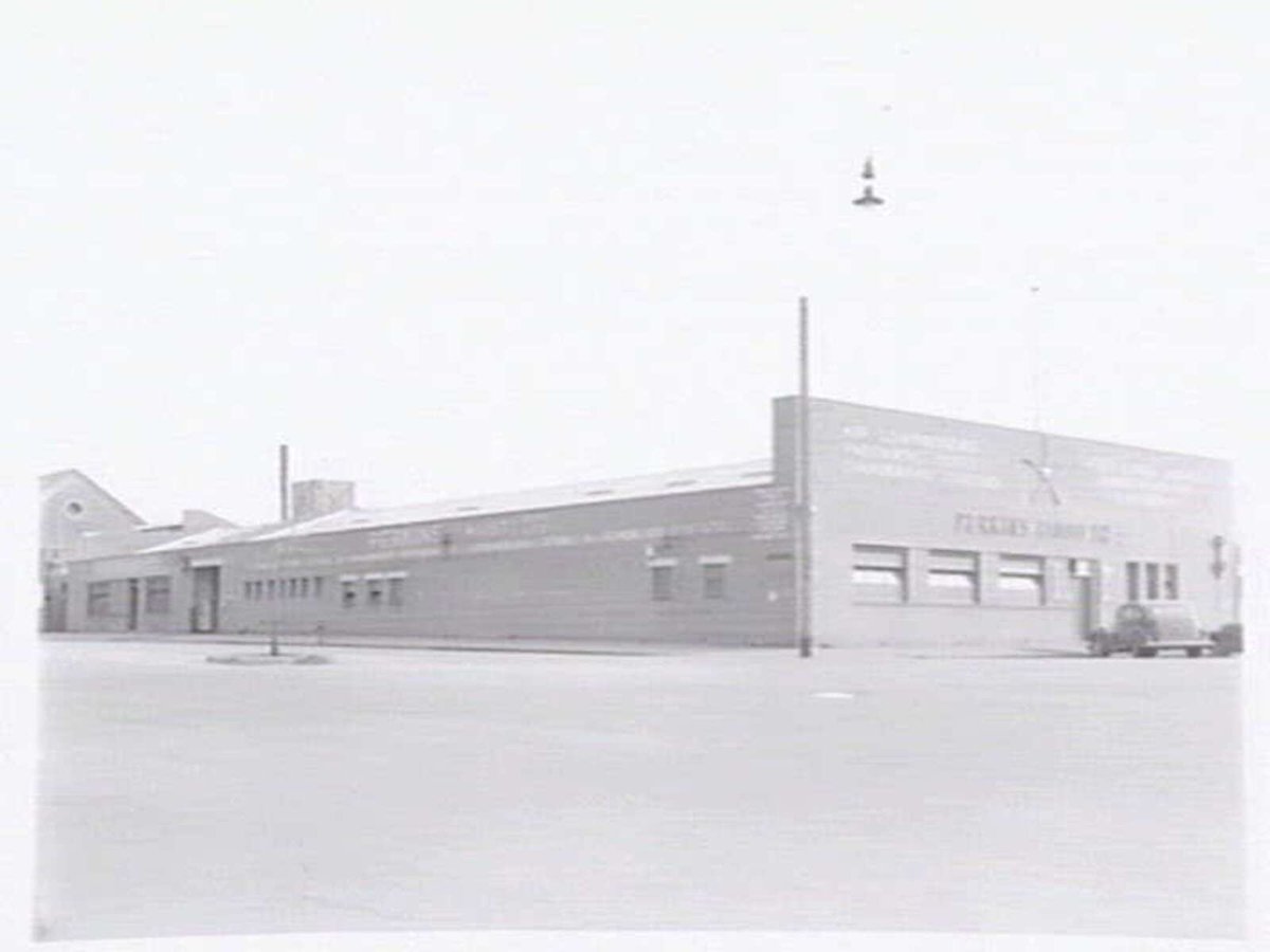 Exterior, Perkins Pty. Ltd., manufacturers of air compressors, engines, Capel Street, North Melbourne (1949–55)