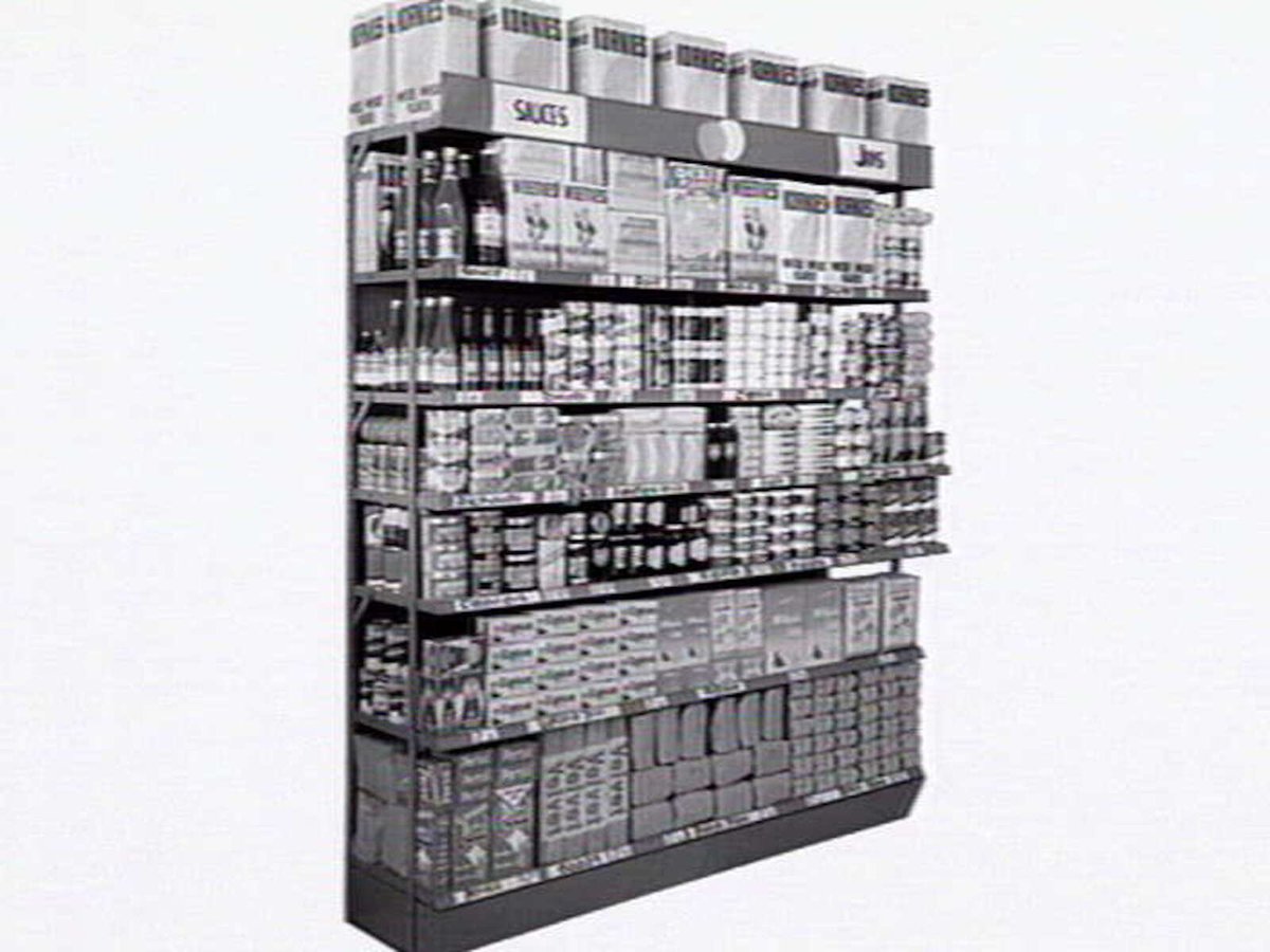 Steel grocery shelving by E.T. Brown, furniture manufacturer of 14 Alexandra Pde., Clifton Hill (1953)