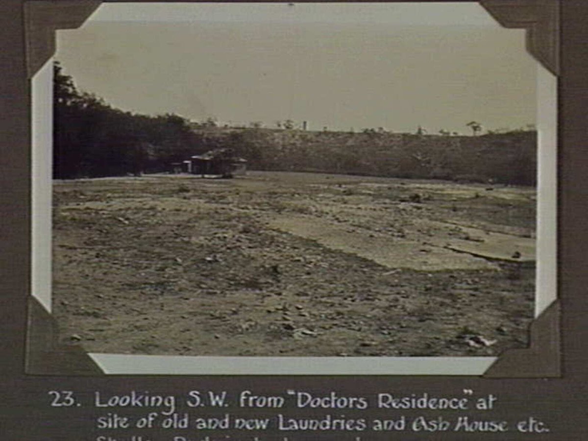 Looking S.W. from "Doctors Residence" at site of old and new Laundries and Ash House etc. Studley Park in background, Kew (1929)