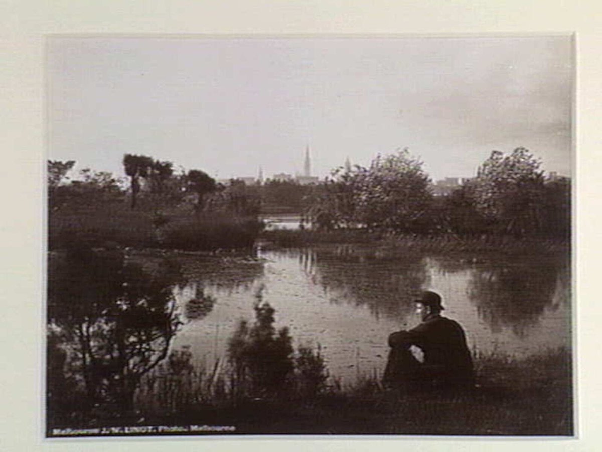 Melbourne [skyline from lake, Botanic Gardens], Melbourne City (1876–94)