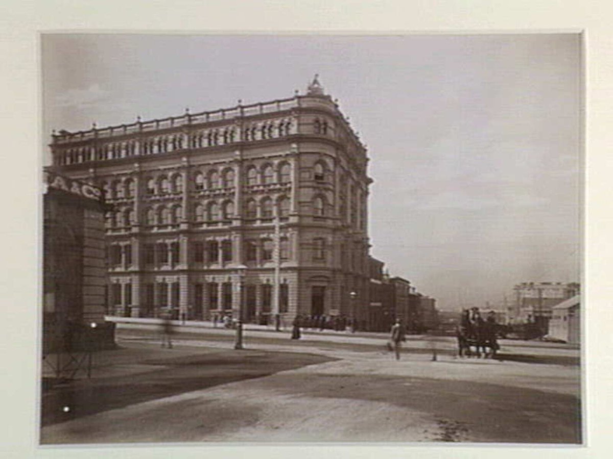 Robb's Buildings south east corner of King and Collins Streets, looking down King Street to Spencer Street and the wharves, Melbourne City (1876–94)