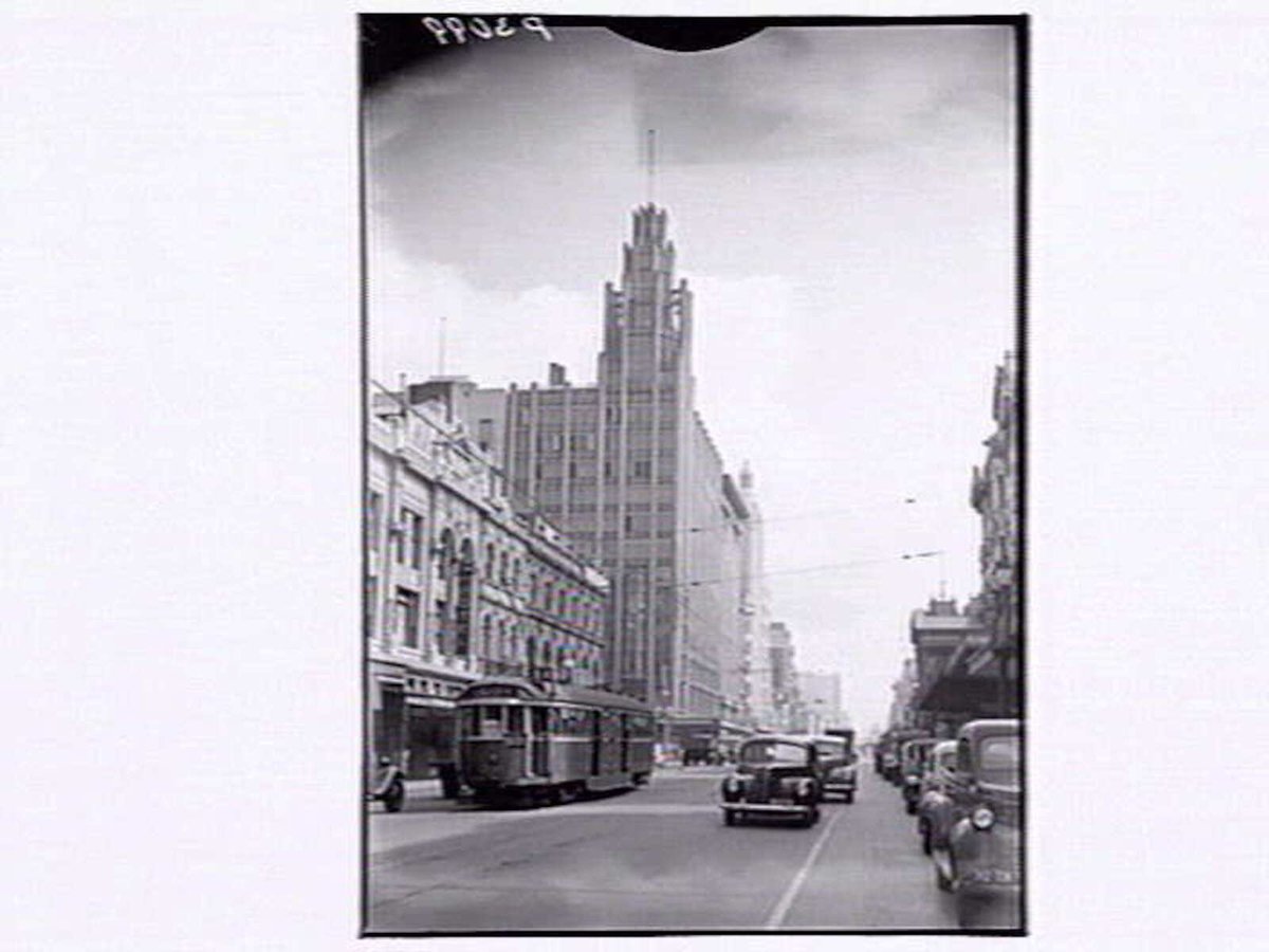 Swanston Street & M. U. i.e. Manchester Unity Building Melbourne, Melbourne City (1948)
