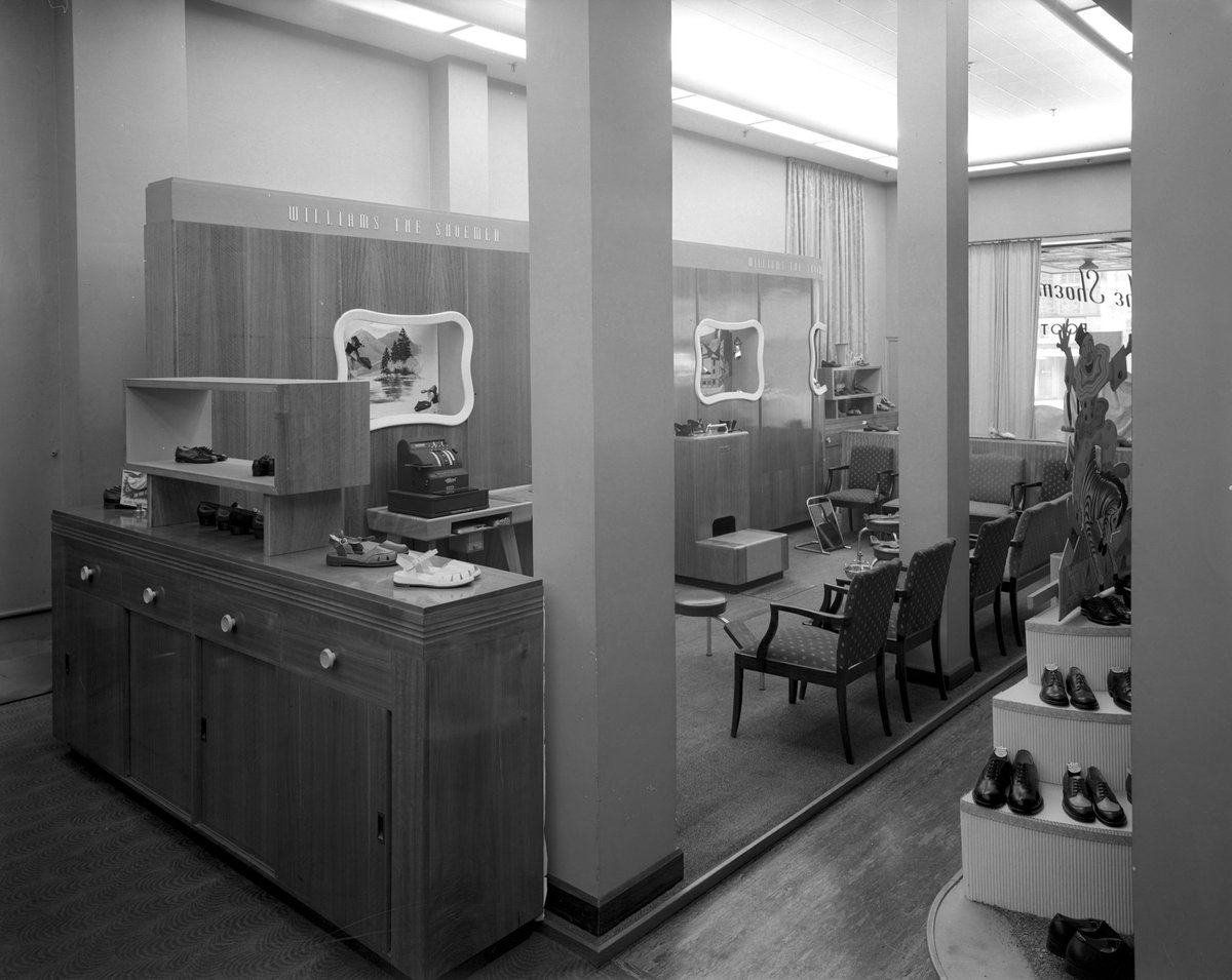 Window display and interior of Williams the Shoeman Youngsters Footwear Store, 229-31 Collins St., Melbourne, in the Arlington Chambers Building, Melbourne City (1948)