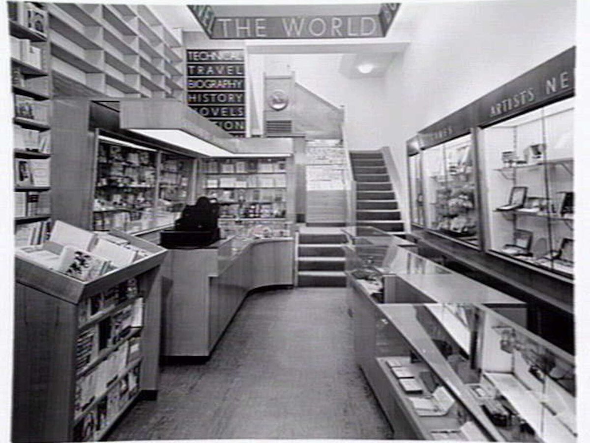 Stanley Young's P/L, newsagency, 244 Swanston St., Melbourne, showing interior and exterior, Melbourne City (1948)