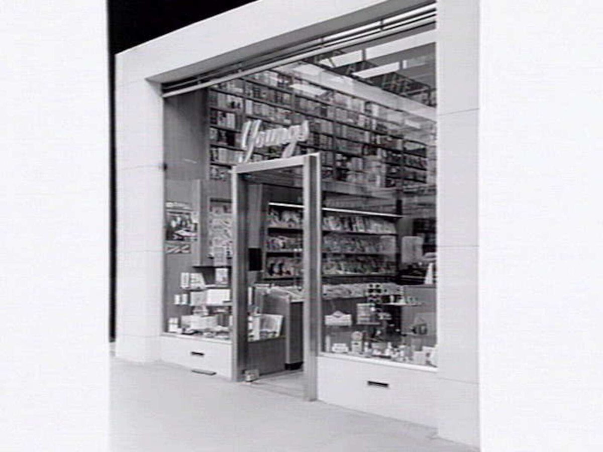 Stanley Young's P/L, newsagency, 244 Swanston St., Melbourne, showing interior and exterior, Melbourne City (1948)