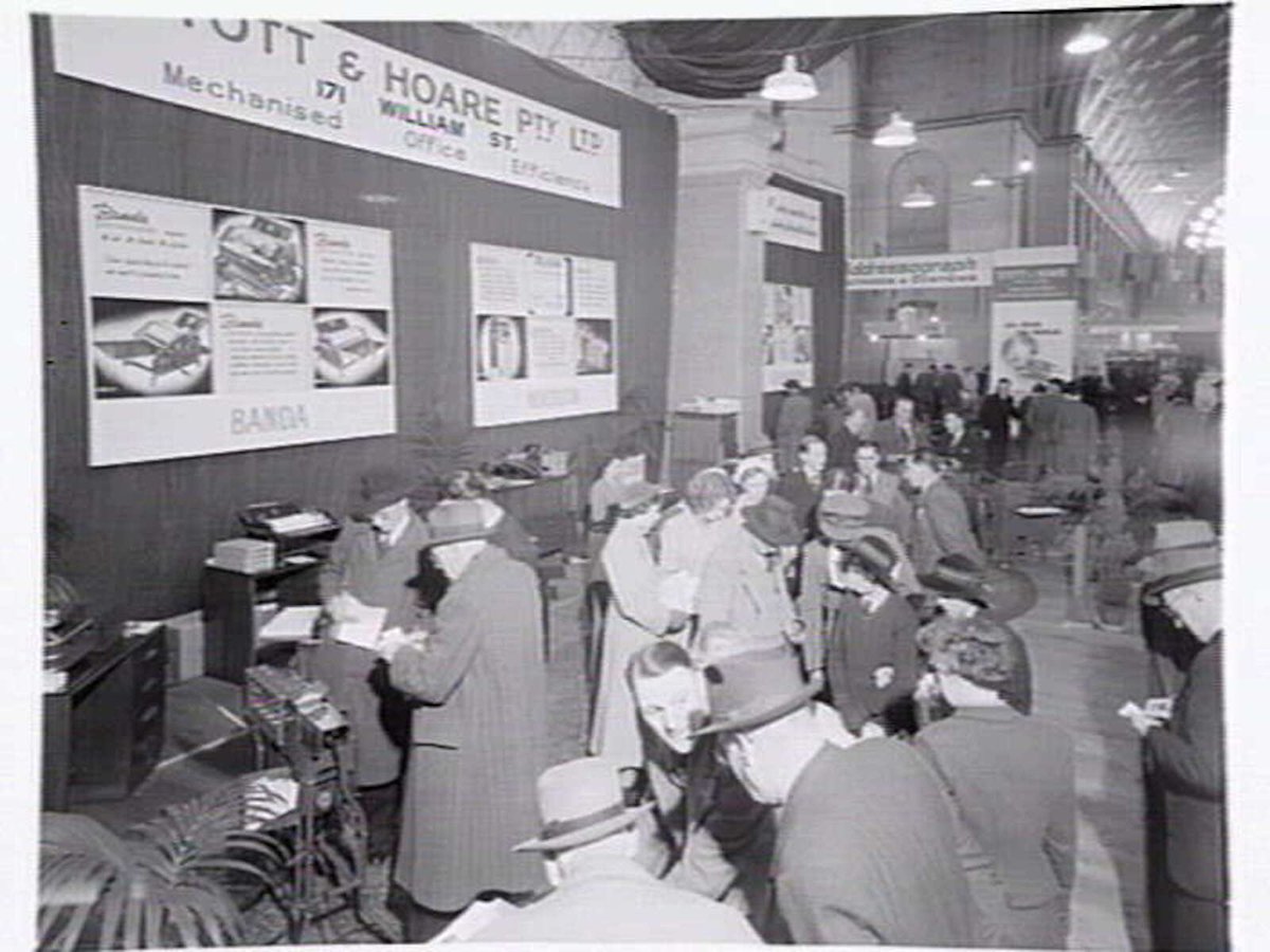 Display of Stott and Hoare Pty. Ltd. office equipment, of 171 William Street, Melbourne on display at Exhibition buildings, Carlton (c. 1950)