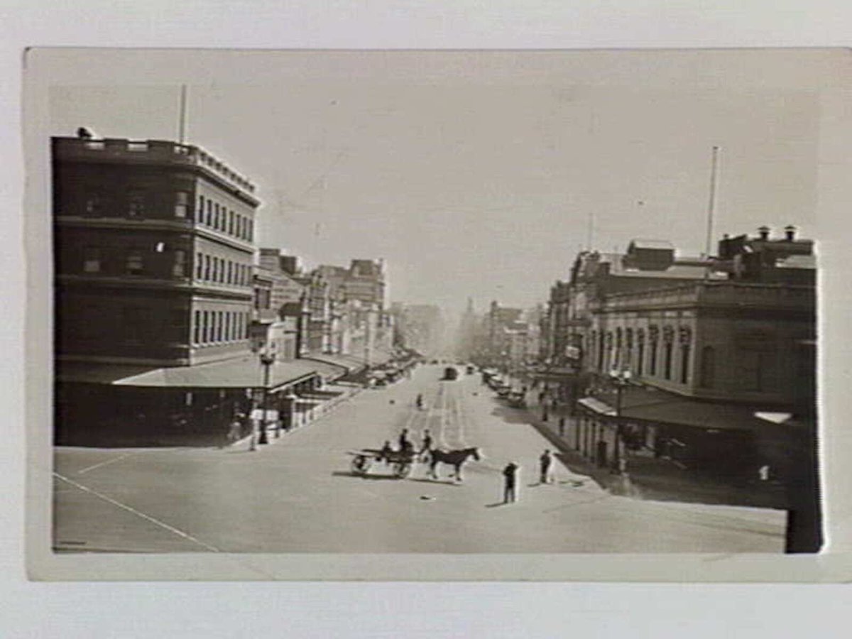 View of Bourke Street, taken from Spring Street, Melbourne City (1890–1910)