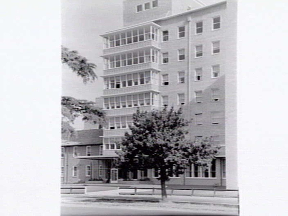 Exterior views of multi-storey building, possibly the Mercy Hospital, East Melbourne ? (c. 1952)