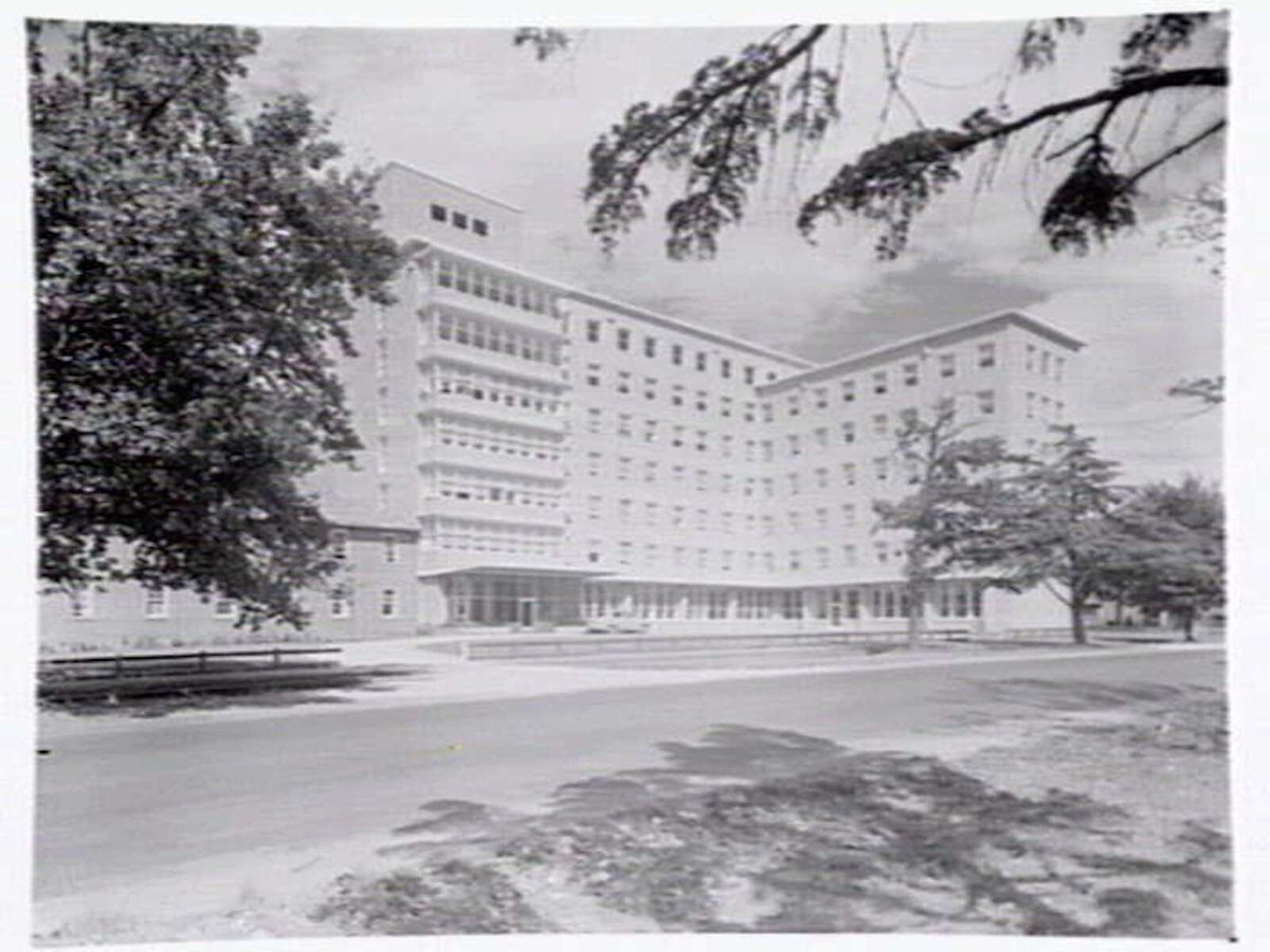 Exterior views of multi-storey building, possibly the Mercy Hospital, East Melbourne ? (c. 1952)
