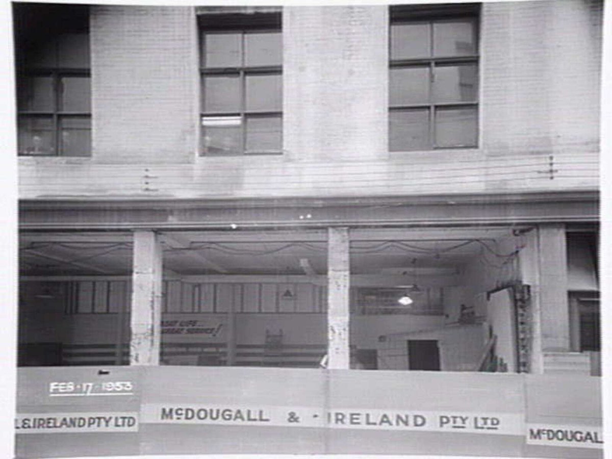 Construction for the Degraves Street Subway showing the Ackman's building at 250 Flinders St., Melbourne, being excavated for the Degraves St. entrance steps, Melbourne City (1953)