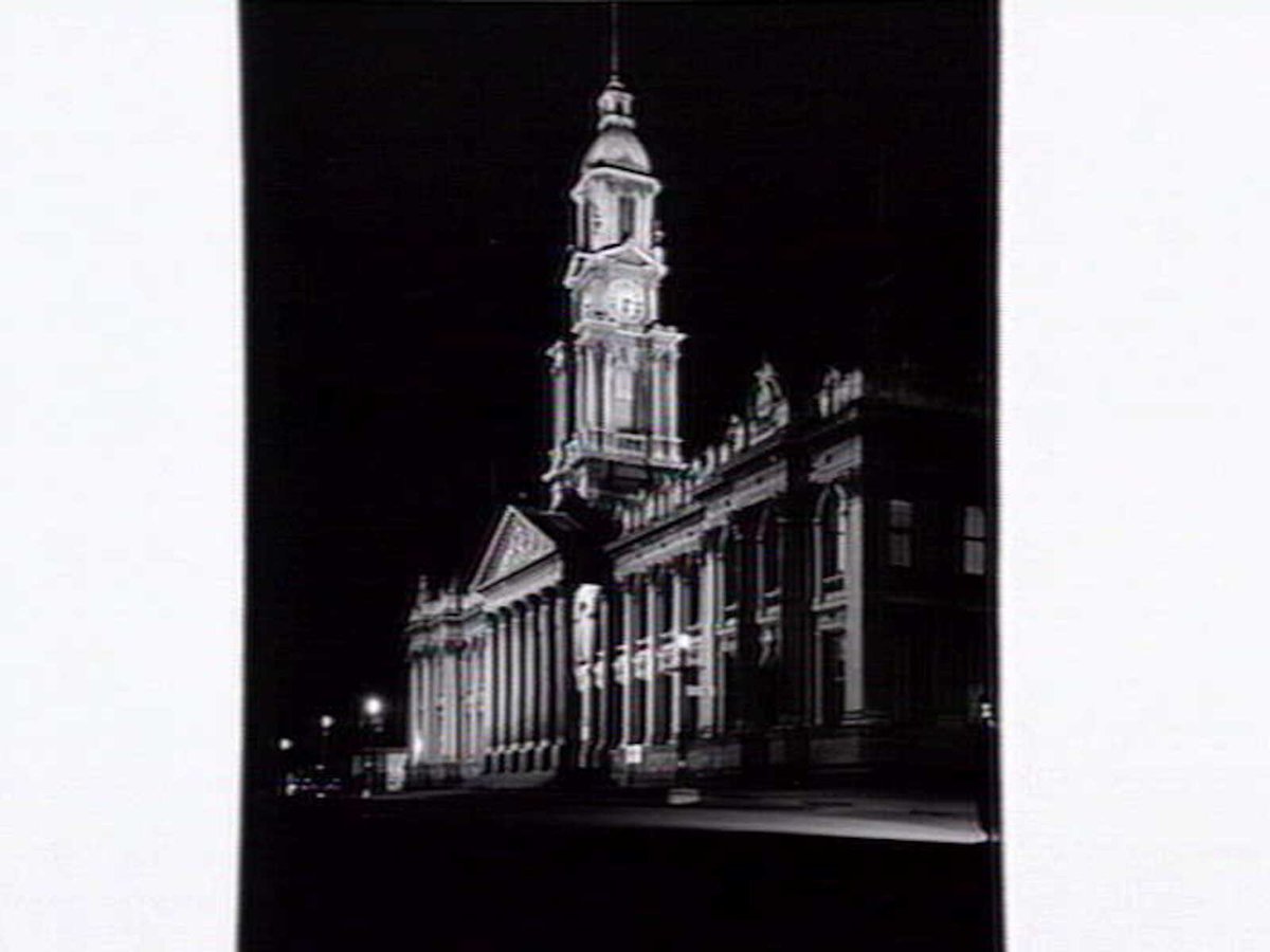 South Melbourne Town Hall, at night, Melbourne City (c. 1953)
