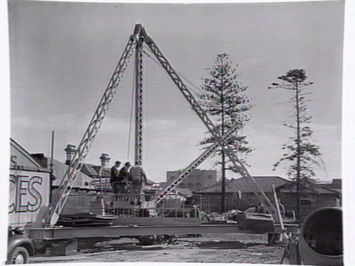 Crane excavating at Glenhuntly Rd. Caulfield (1953)