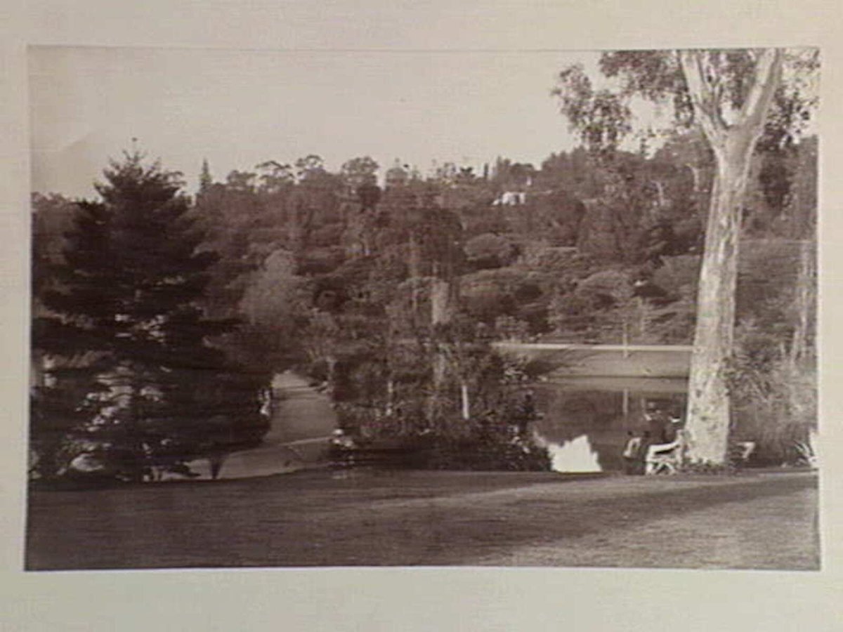 Overlooking the lake, Botanical Gardens, Melbourne, Melbourne City (1890)