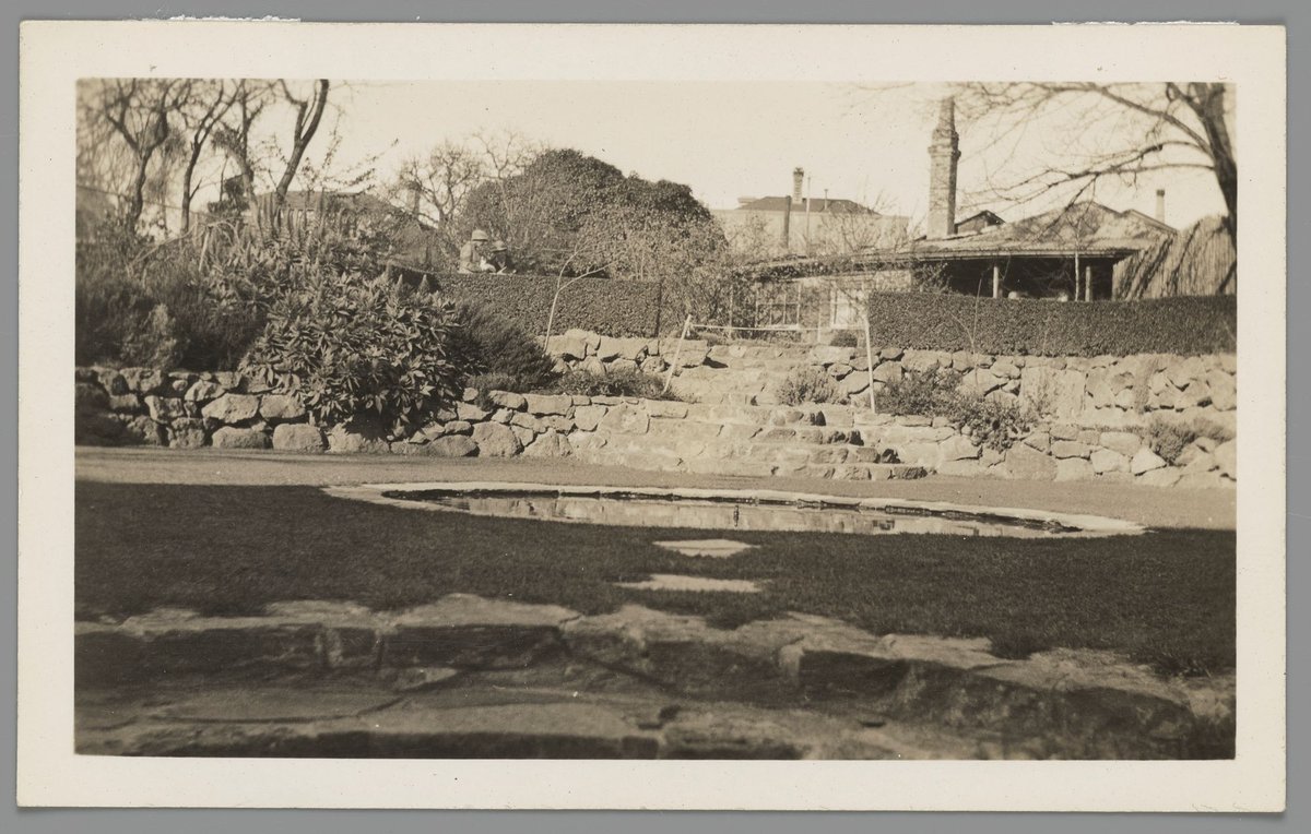 Two views of the garden designed by Edna Walling, at the residence of Governor La Trobe, at Jolimont (1937?)