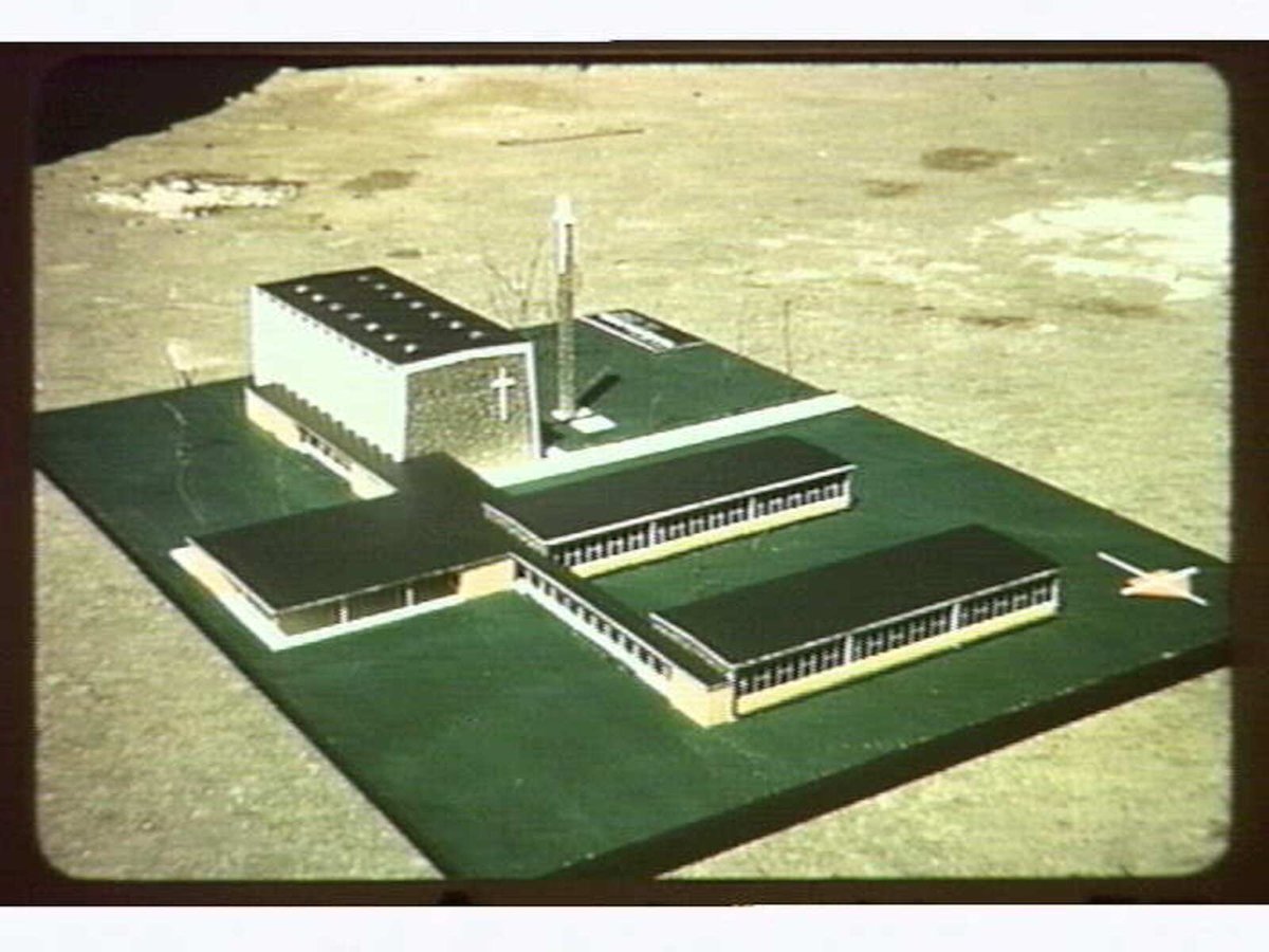 Model of proposed Catholic church & school. - West Essendon - Melb. Les Brock. (Smith, Tracey, Lyon & Brock.) 1953