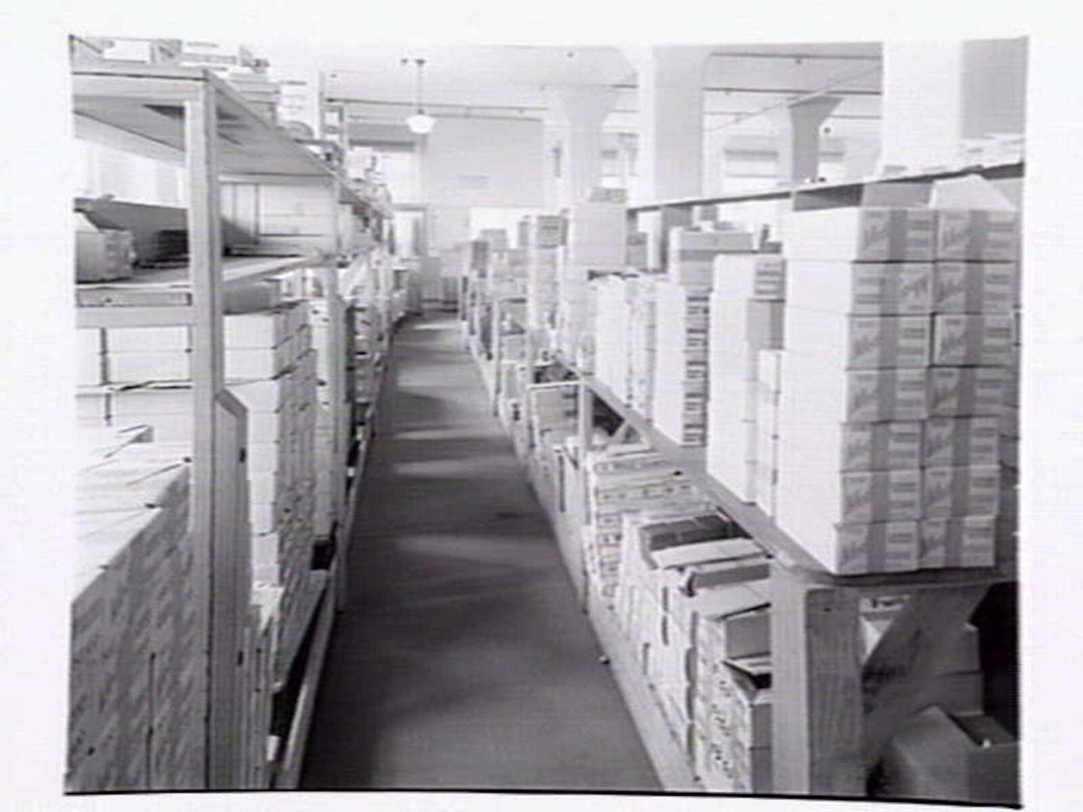 Cigarette packaging department at W.D. & H.O. Wills, 411-423 Swanston Street, Melbourne, Melbourne City (1948)