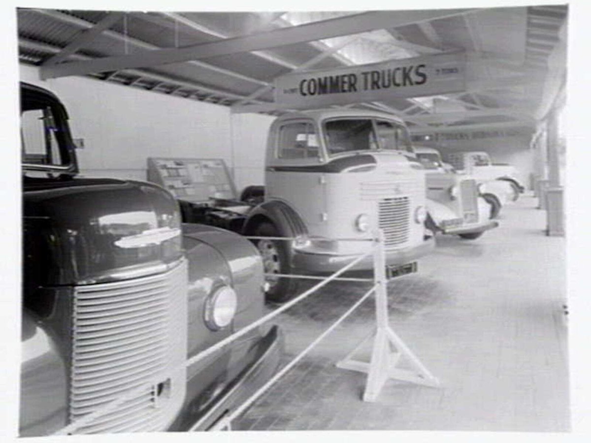 Motor car display by Neal's Motors, at the Royal Melbourne Show Grounds (1949)
