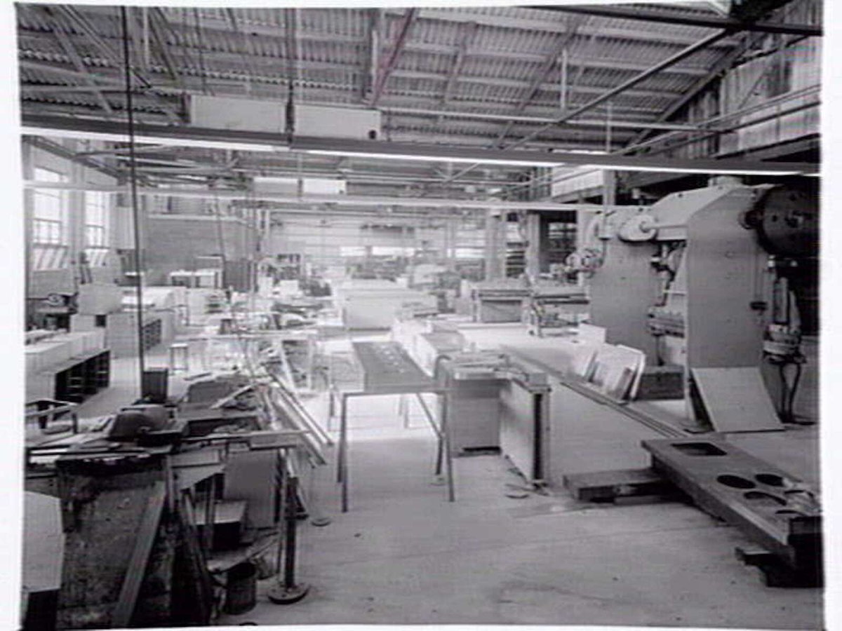 Gardner & Naylor, commercial kitchen product manufacturers of 192 Burwood Rd., Hawthorn, showing factory interior (1953)
