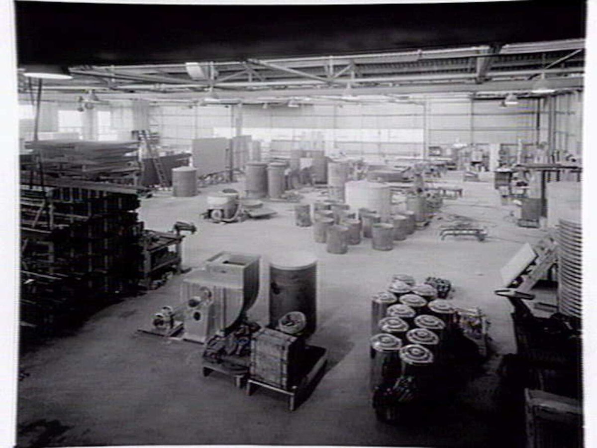 Gardner & Naylor, commercial kitchen product manufacturers of 192 Burwood Rd., Hawthorn, showing factory interior (1953)