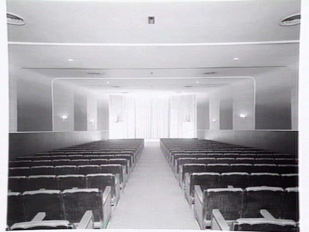 Interior, Australia Theatre and Tatler Newsreel Theatrette, Basement, Hotel Australia, Collins Street, Melbourne, Melbourne City (c. 1954)
