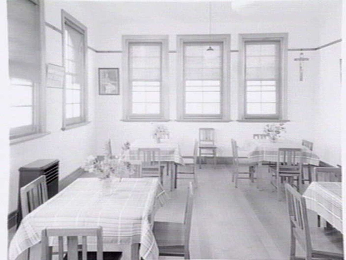 St. Vincent de Paul Girls' Orphanage, Napier St., South Melbourne, showing exterior views, girls in quadrangle and interiors of chapel, dining room and kitchen (1940?)