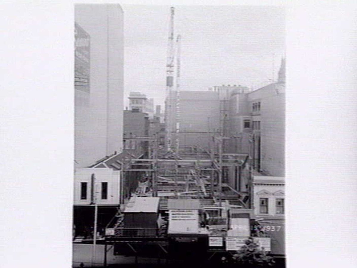 Progression photographs of building the Melbourne Theosophical Society Building, Collins Street, Melbourne, Melbourne City (1937)