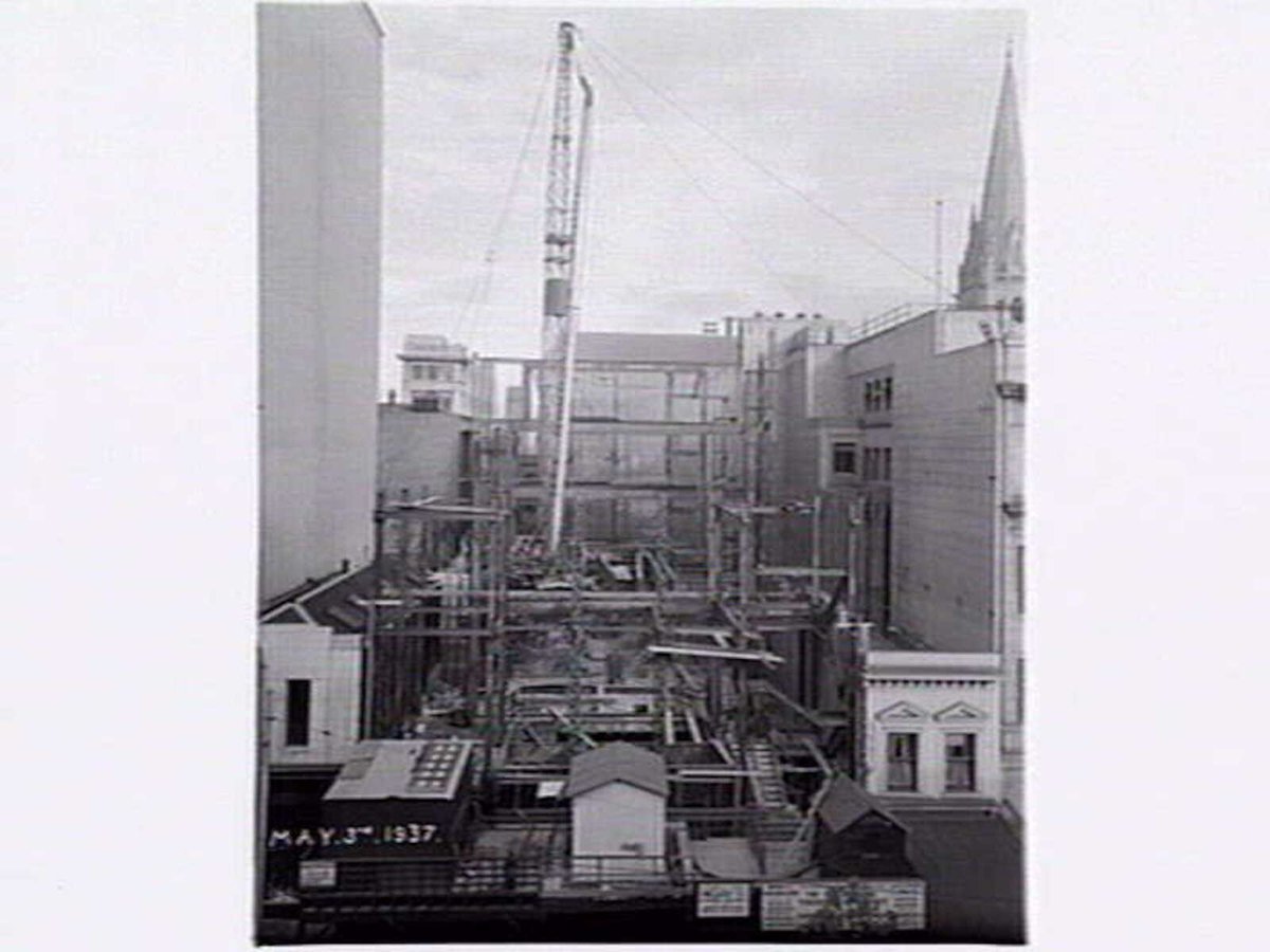 Progression photographs of building the Melbourne Theosophical Society Building, Collins Street, Melbourne, Melbourne City (1937)