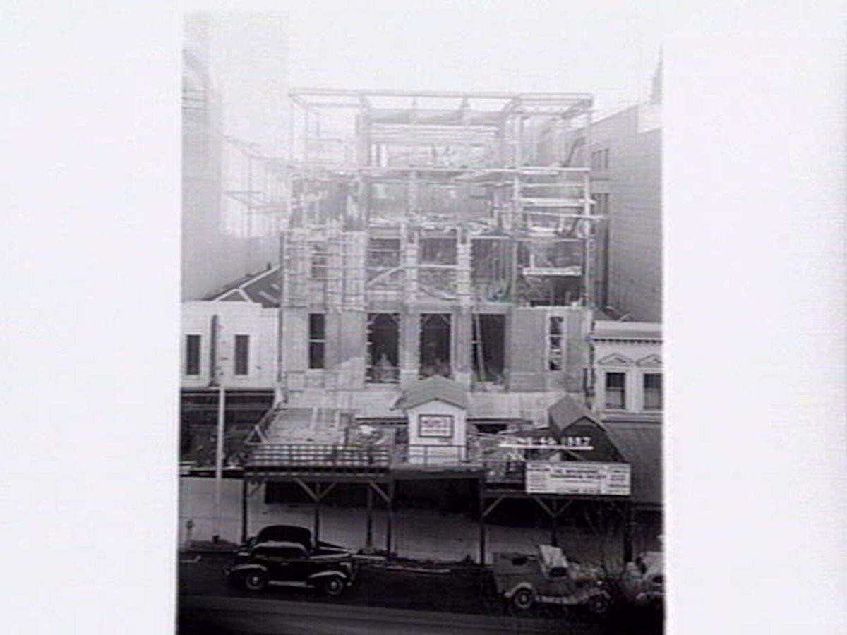 Progression photographs of building the Melbourne Theosophical Society Building, Collins Street, Melbourne, Melbourne City (1937)