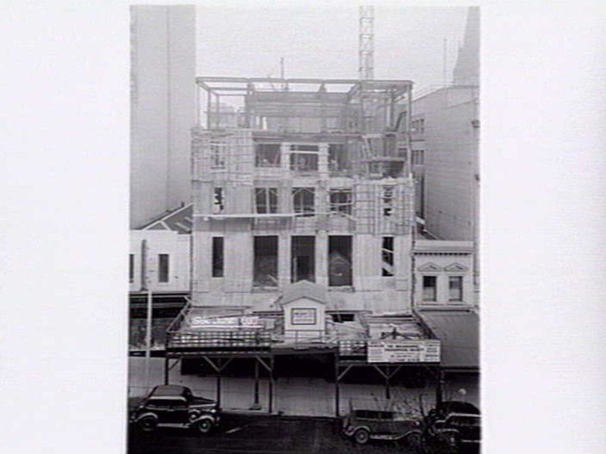 Progression photographs of building the Melbourne Theosophical Society Building, Collins Street, Melbourne, Melbourne City (1937)