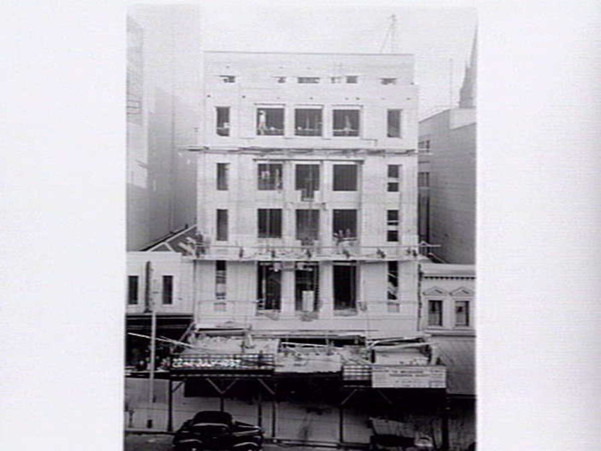 Progression photographs of building the Melbourne Theosophical Society Building, Collins Street, Melbourne, Melbourne City (1937)