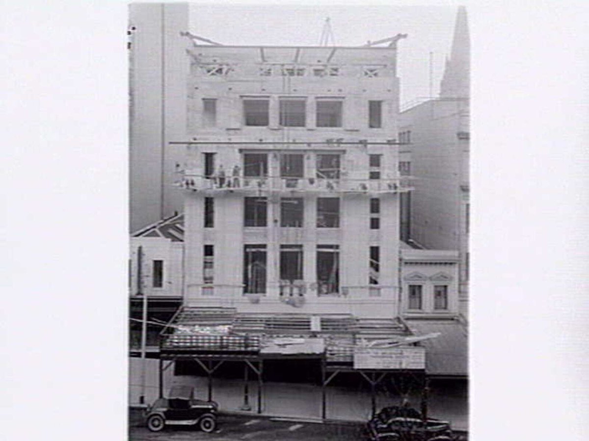 Progression photographs of building the Melbourne Theosophical Society Building, Collins Street, Melbourne, Melbourne City (1937)