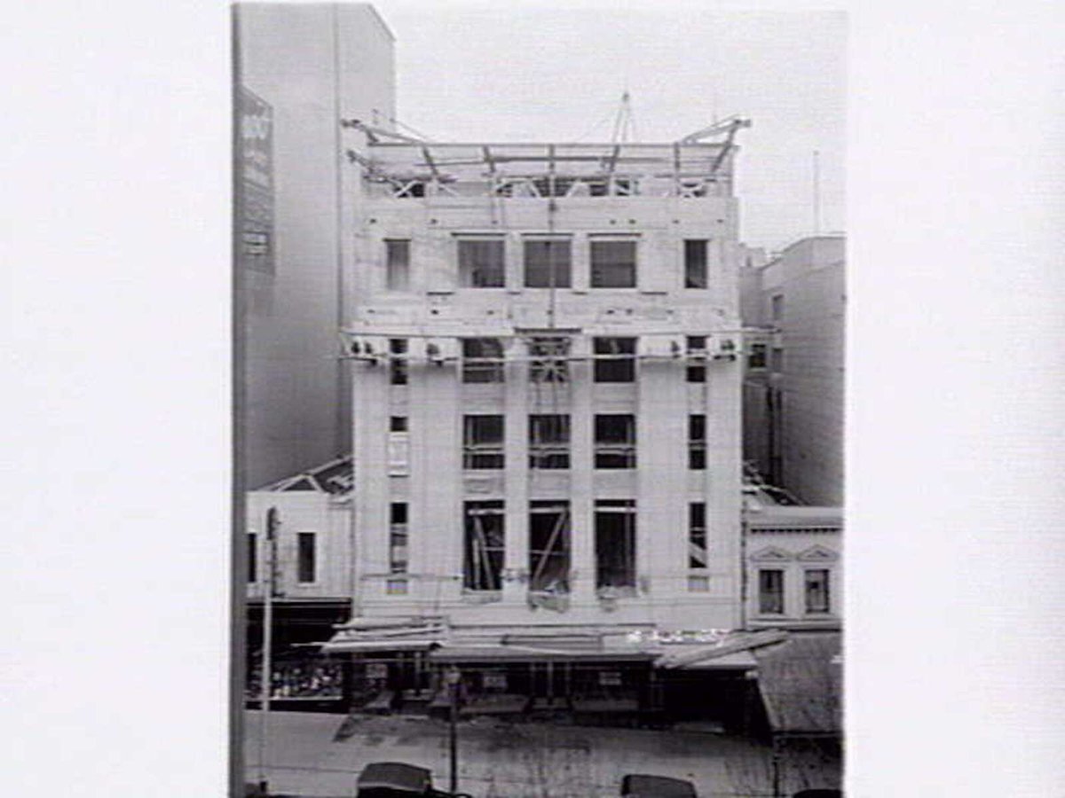 Progression photographs of building the Melbourne Theosophical Society Building, Collins Street, Melbourne, Melbourne City (1937)