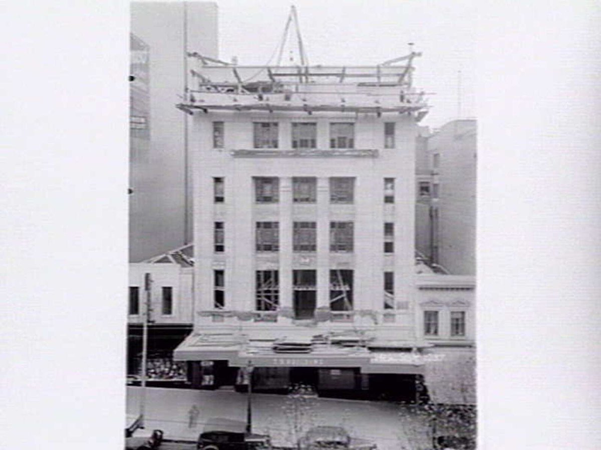 Progression photographs of building the Melbourne Theosophical Society Building, Collins Street, Melbourne, Melbourne City (1937)