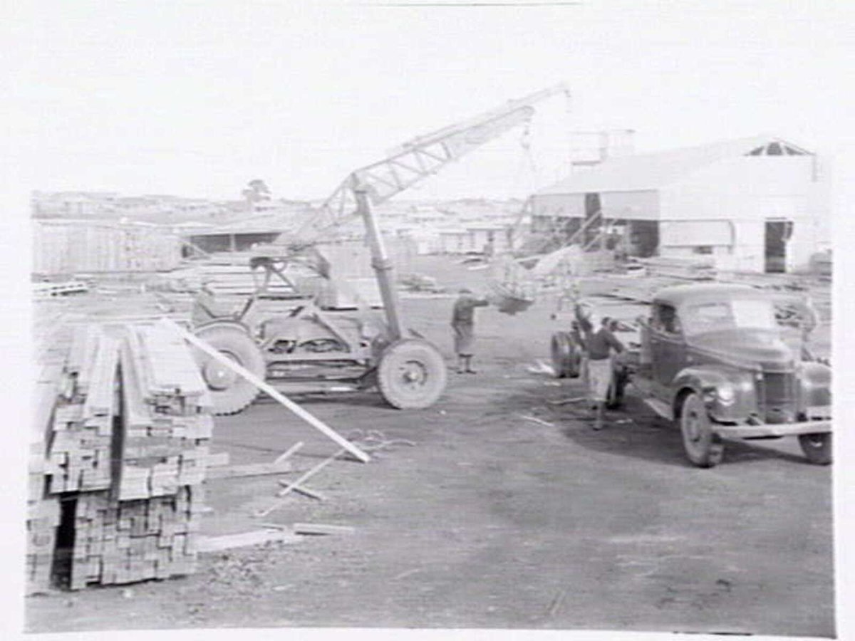 Housing Commission of Victoria prefabricated homes and construction yards by G.A. Winwood, builder of Camberwell (1949)