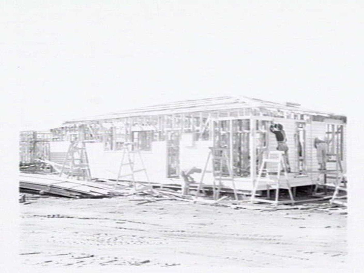Housing Commission of Victoria prefabricated homes and construction yards by G.A. Winwood, builder of Camberwell (1949)
