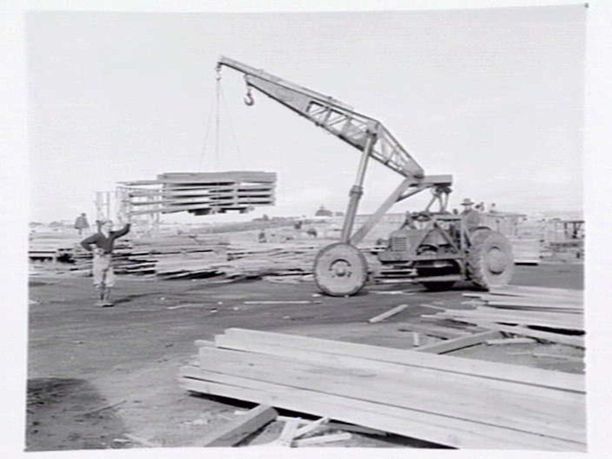 Housing Commission of Victoria prefabricated homes and construction yards by G.A. Winwood, builder of Camberwell (1949)