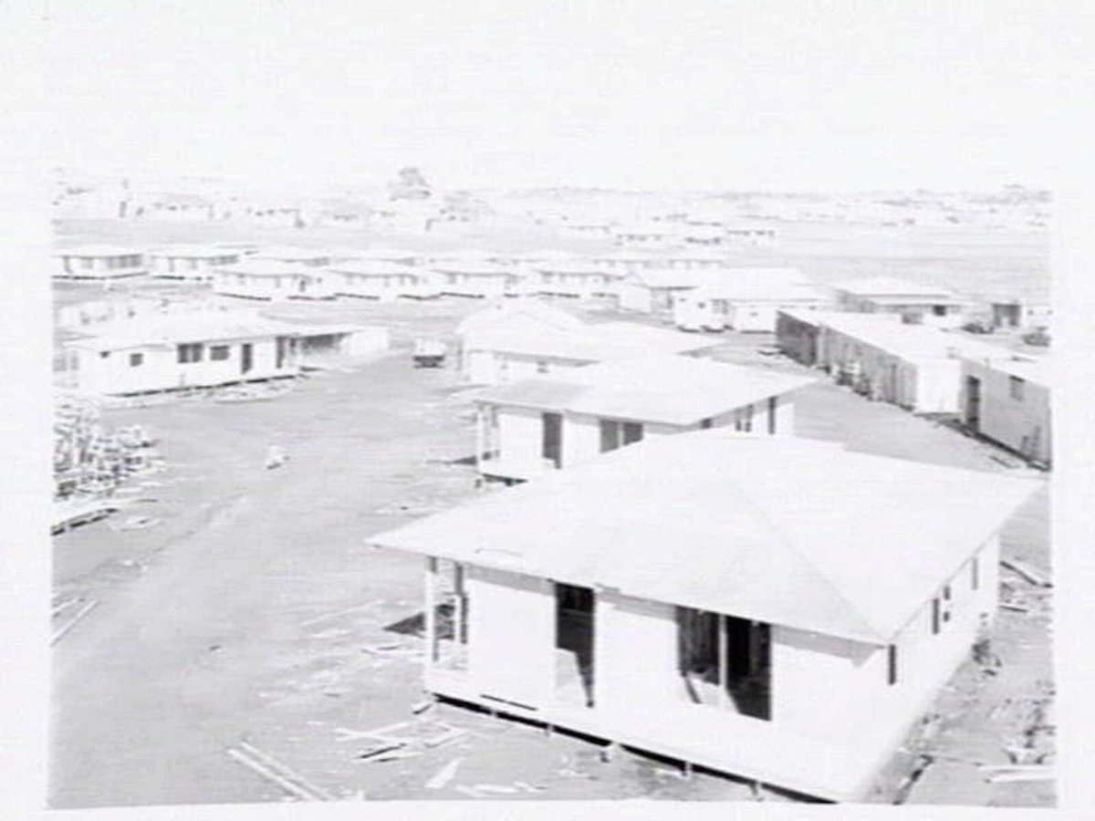 Housing Commission of Victoria prefabricated homes and construction yards by G.A. Winwood, builder of Camberwell (1949)