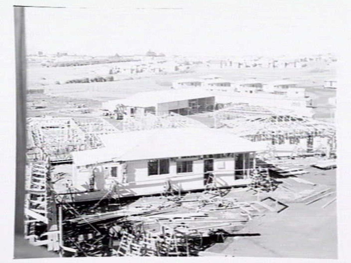 Housing Commission of Victoria prefabricated homes and construction yards by G.A. Winwood, builder of Camberwell (1949)