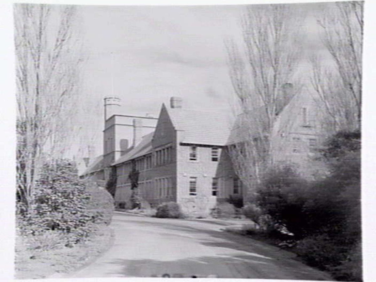 Toorak College, Mornington Rd., Mt. Eliza, showing buildings, grounds, facilities and students in class (1949)