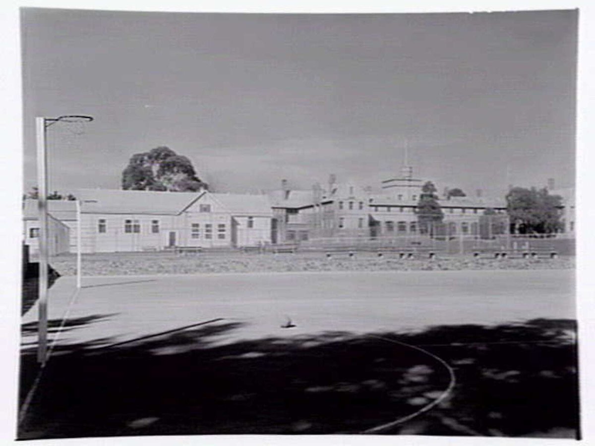 Toorak College, Mornington Rd., Mt. Eliza, showing buildings, grounds, facilities and students in class (1949)