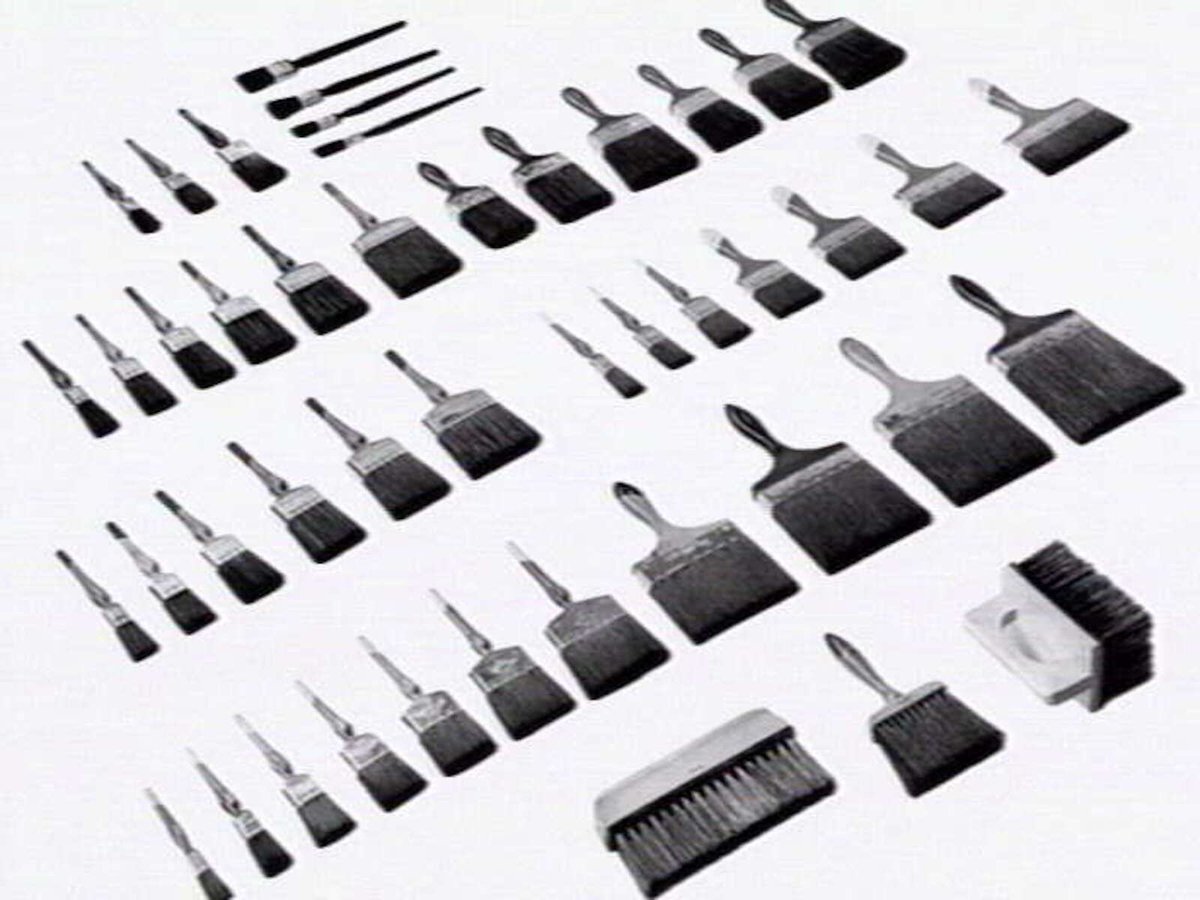 Thomas Mitchell & Son brushwear products, including broom heads, mops, straw brooms, paint brushes, feather dusters, scrubbing brushes and view of premises at 120-152 Victoria St., Brunswick (1952)