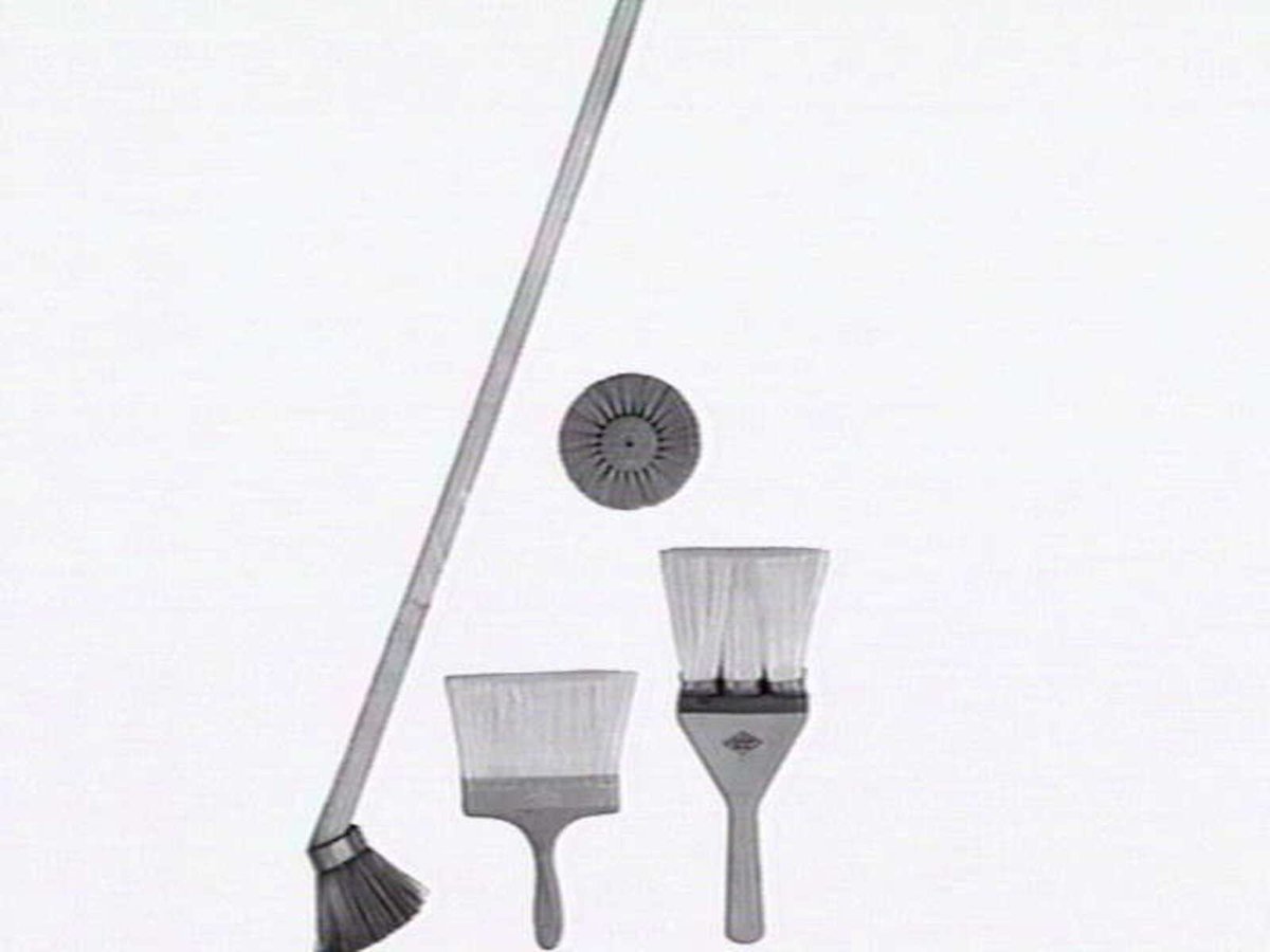 Thomas Mitchell & Son brushwear products, including broom heads, mops, straw brooms, paint brushes, feather dusters, scrubbing brushes and view of premises at 120-152 Victoria St., Brunswick (1952)