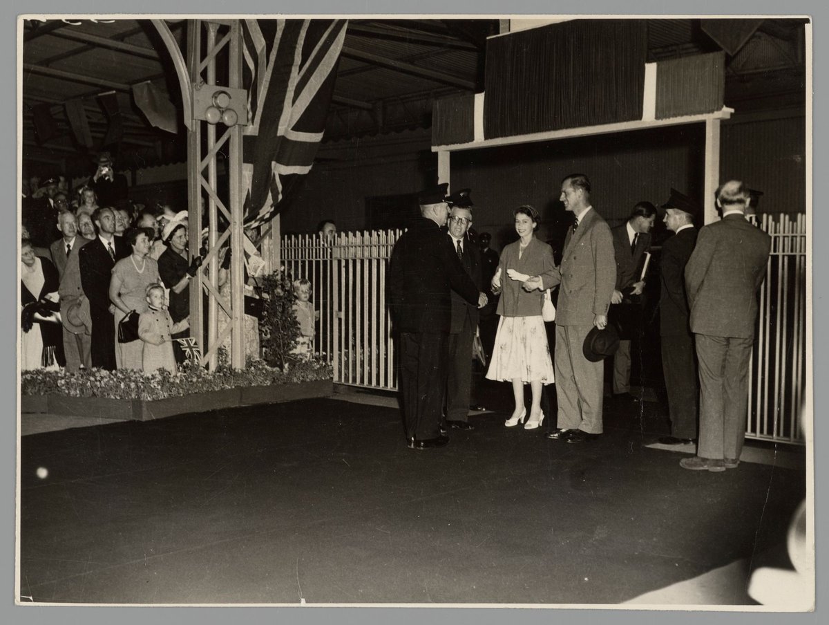 Queen Elizabeth at Spencer Street station at night, Melbourne City (1954)