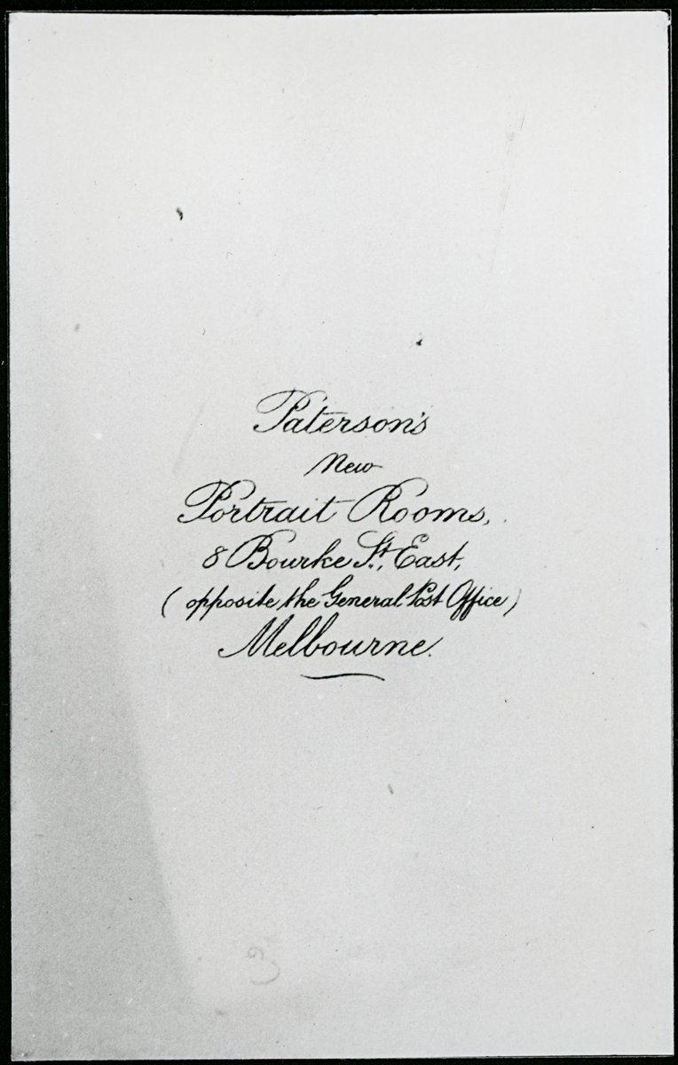 Photograph of verso of carte-de visite from Paterson's New Portrait Rooms, 8 Bourke Street East, Melbourne, Melbourne City (1900–50)