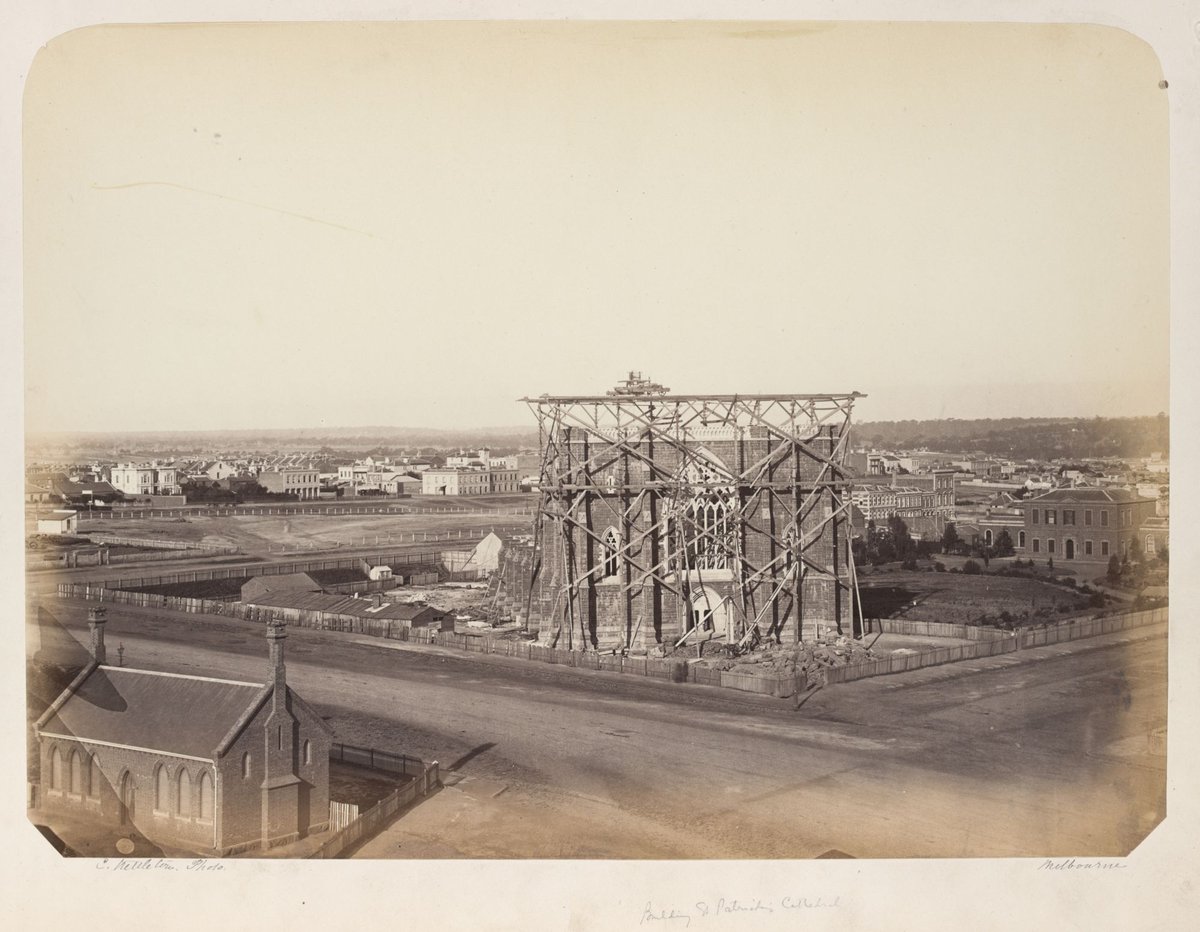 St. Patrick's Cathedral under construction. Melbourne, East Melbourne (c. 1861)