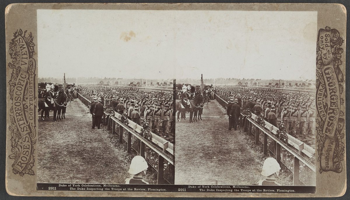Duke of York Celebrations, Melbourne. The Duke Inspecting the Troops at the Review, Flemington (1901)