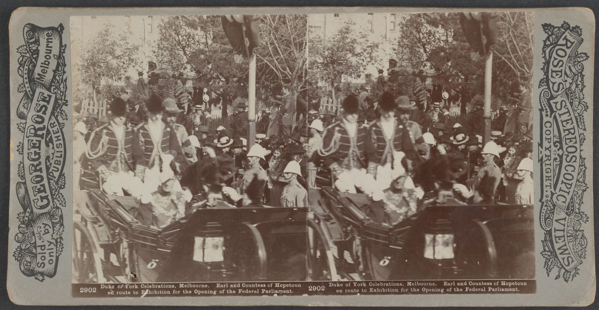 Duke of York Celebrations, Melbourne. Earl and Countess of Hopetoun en route to Exibition for the Opening of the Federal Parliament (1901)
