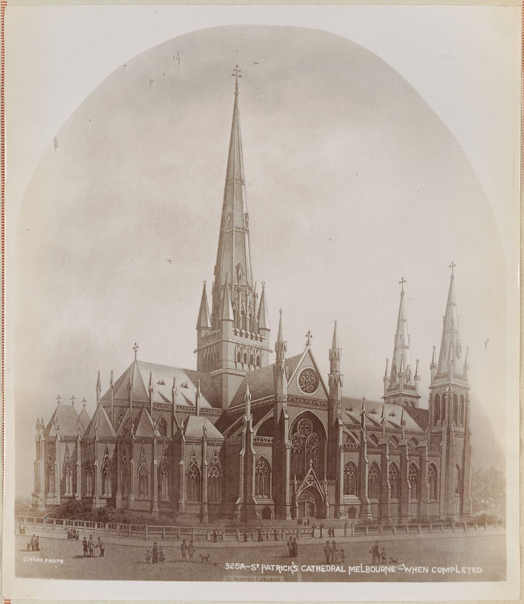 St Patrick's Cathedral Melbourne - when completed [architect's elevation showing spires], East Melbourne (1892–1900)
